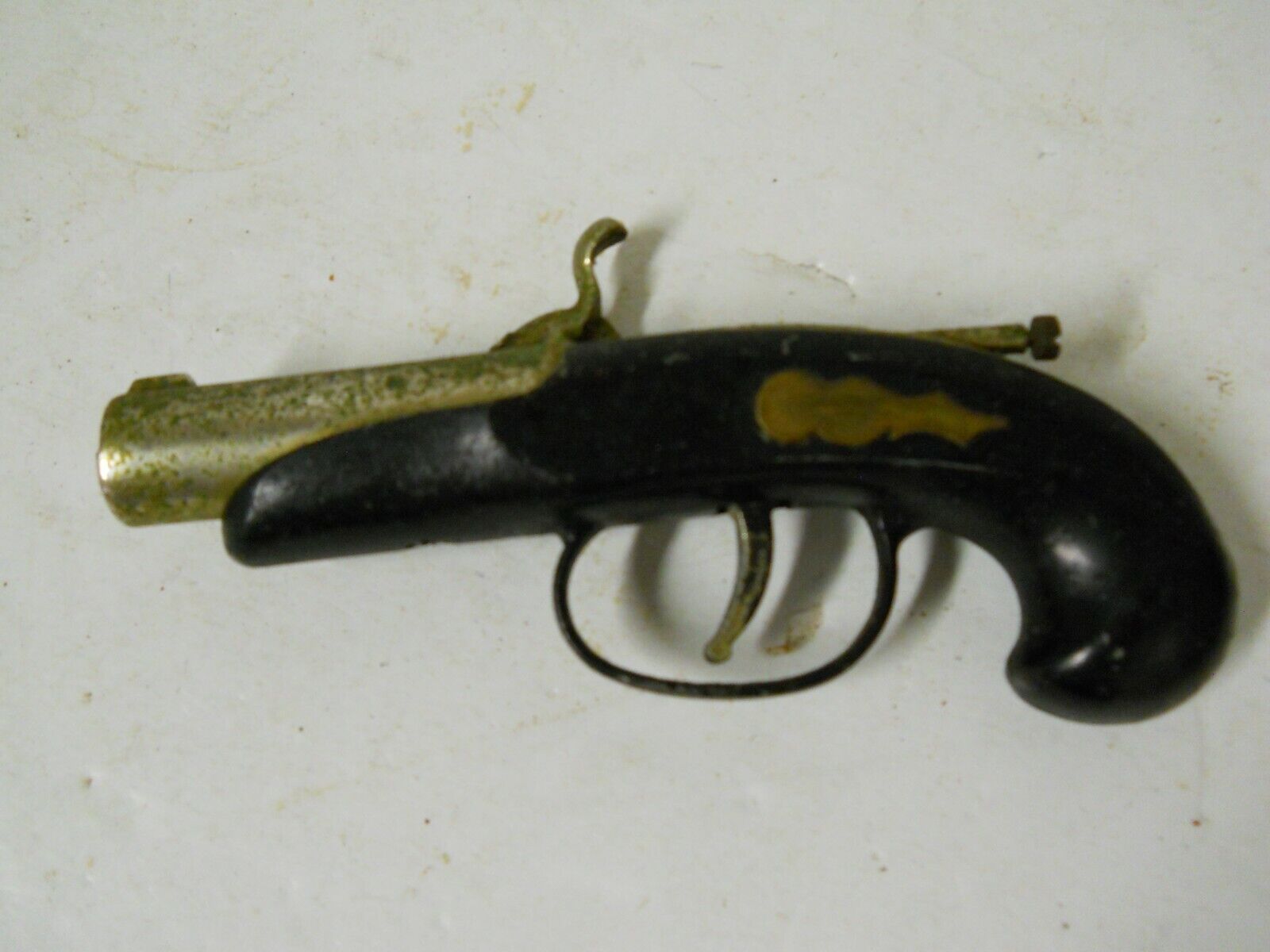Vintage Percussion Cap Flintlock Pistol Gun Cigarette Lighter Wood Handle Brass