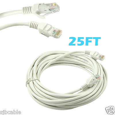 25ft Rj45 Cat5 Patch Cord Cable For Ethernet Internet Network Lan Router White