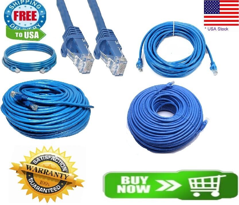 Cat6 Patch Network Cable Rj45 Ethernet 6ft 10ft 25ft 50ft 100ft 200ft Lot Blue