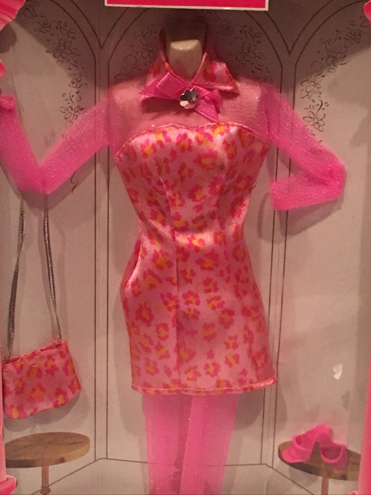 Barbie 1998 Fashion Avenue Party Hot Pink Animal Print Dress 18157 Nrfb