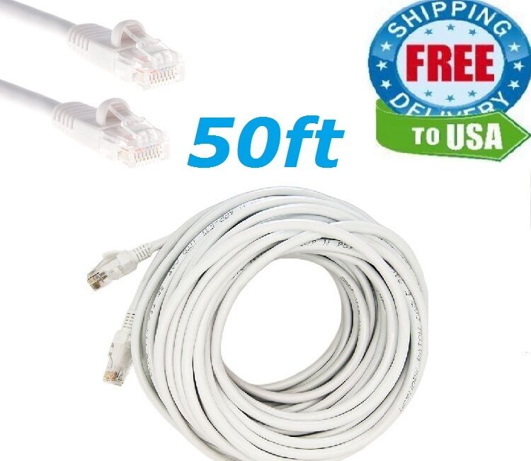 50 Ft Rj45 Cat5 Ethernet Lan Network Cable For Pc Ps Xbox Internet Router White