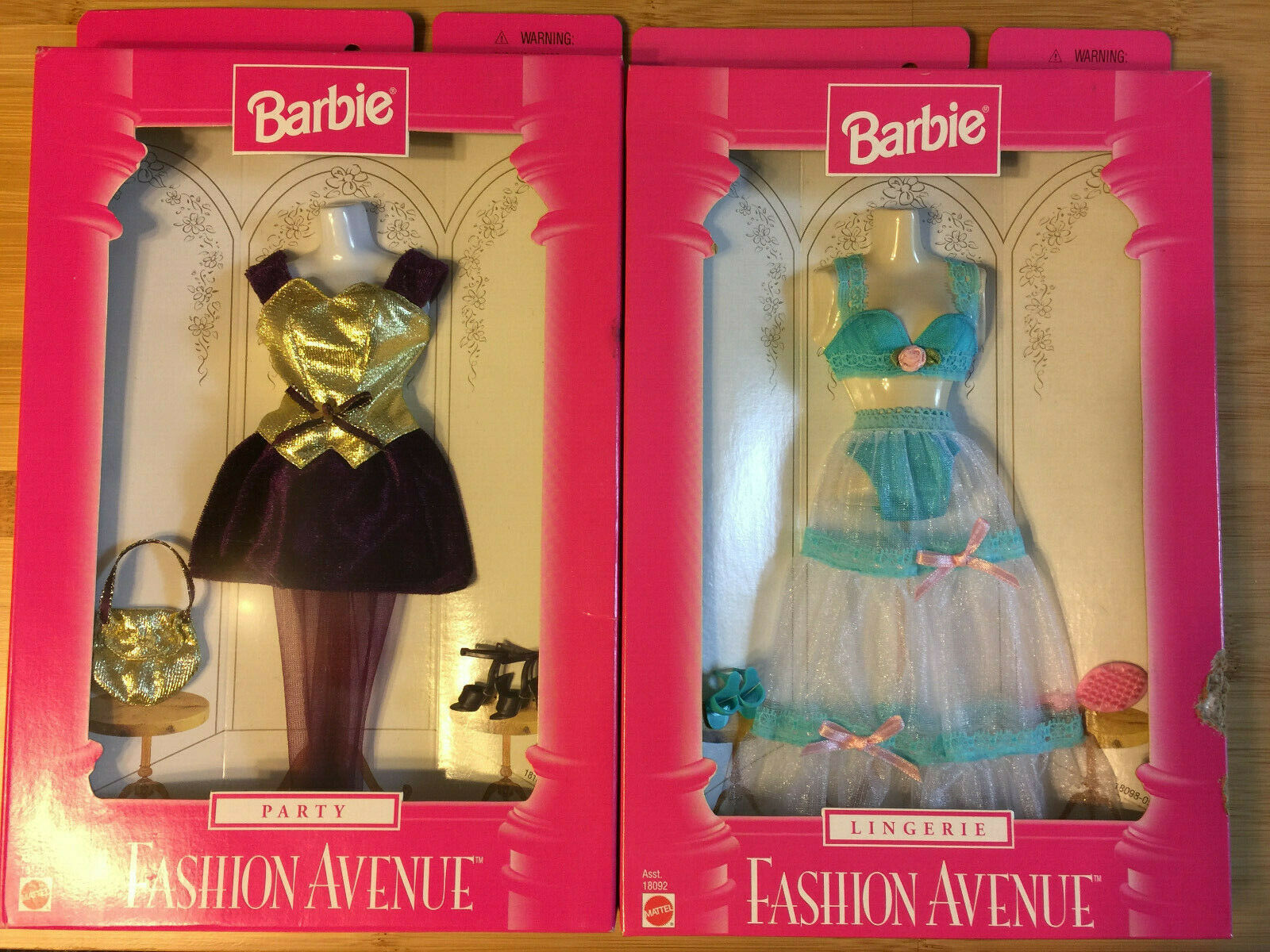 Mattel Barbie Fashion Avenue Blue Lingerie 18092 & Party Dress 18155 Nib 1997