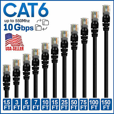 Cat6 Cat 6 Ethernet Cable Lan Network Rj45 Internet Router Black Patch Cord Lot
