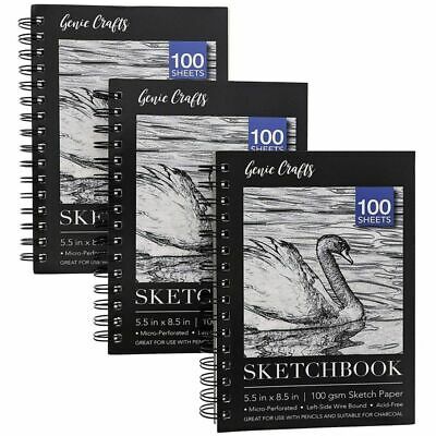 Genie Crafts 3-pack Art Sketchbook, Spiral Bound Drawing Sketch Pad