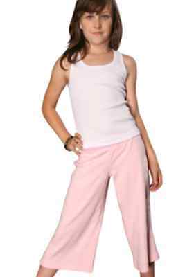 100% Cotton Girls Capri Length Yoga Pants Wide Leg Black Pink Brown Size 7-16