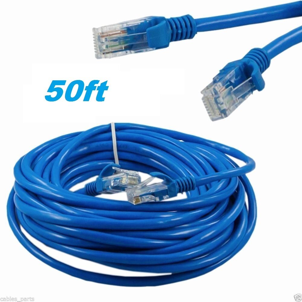 50ft Cat5 Patch Cord Cable 500mhz Ethernet Internet Network Lan Rj45 Utp Blue Us